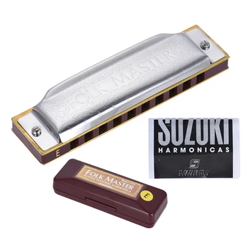 Suzuki 1072-E Folkmaster Standard 10-Hole Diatonic Harmonica Key of E 20 Tone for Beginner Student