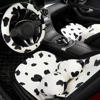 Столче за кола пухкава възглавница плюшена топла удобна корица черно бяло модни интериорни корици за Audi Toyota Peugeot Kia Hyundai