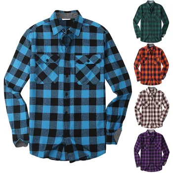 Мъжка карирана риза фланела четка топла ежедневна риза дишаща Camisas De Hombre Streetwear