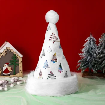 2023 Бяла плюшена коледна шапка Снежинка Дядо Коледа шапка Коледа Топла шапка Възрастни Благоприятстват Ноел декор за дома 2023