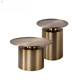 WISEMAX Модерна кръгла масичка за кафе Златен комплект мебели от неръждаема стомана Комбинация Метална малка странична маса за хол