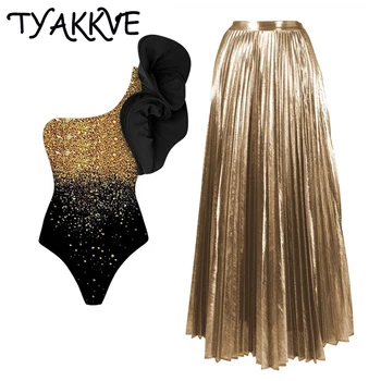 TYAKKVE Дамски бански костюм от едно парче, 3D цветно покритие, бикини с едно рамо, волан Monokini, рокля, бански костюм, плажно облекло, лято, 2023