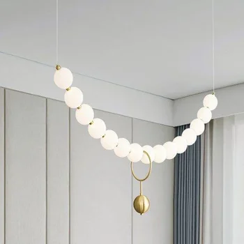 Скандинавско колие Led висящи лампи Акрилни луксозни LED полилей творчески перлена топка хол спалня декор тела 2023
