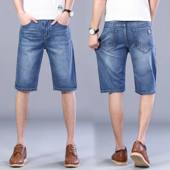 2023 Лято Нова мъжка марка дънкови шорти Класическа марка Loose Straight-Leg Stretch Five Point Pants Мъжки висококачествени сини дънки