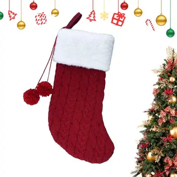 Чорапи за Дядо Коледа плетене Дядо Коледа чорап за коледна атмосфера сезонни декори за играчки шоколад бонбони подарък
