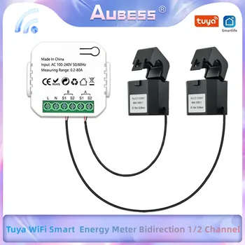 Tuya WiFi Smart 2 начин електромер двупосочен 1/2 канал със скоба App монитор слънчева произведена и консумирана мощност AC110V 240V