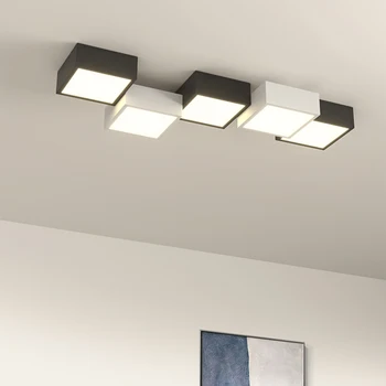 Творческа комбинация от геометрични LED плафониери за хол Вътрешно осветление Лампи Бяло Черно Начало Декор квадратни лампи