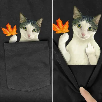 CLOOCL Животни Котки Тениска Канада кленов лист котка джобни тениски стикер отпечатани ризи с къс ръкав Унисекс върховете Дропшипинг