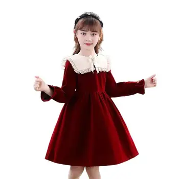 Дантелени рокли за деца Момичета Червена рокля за парти на пачки Детски дрехи Ежедневни облекла Дрехи Малко дете Момиче 4 6 8 10 12 14 години