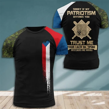 Тениска на чешката армия за мъже Ветеран камуфлажна тениска Върхове 3D ЧЕХИЯ Национален флаг Щампа тениска Войници Forest Camo Tactical Tee
