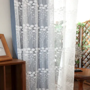 корейски бродирани дантела тюл Warp трикотажни бели завършени полупрозрачни персонализирани дял тюл за хол трапезария спалня