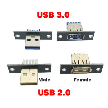 DIY USB 2.0 3.0 конектор жак тип мъжки женски 4 пинов гнездо тип спойка с отвори за фиксиране на винтове за свързване на данни