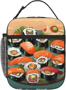 Sushi Смешна чанта за обяд за жени Мъже Изолирана кутия за обяд за многократна употреба Охладител Totes За работа Офис Пикник Къмпинг Пътуване