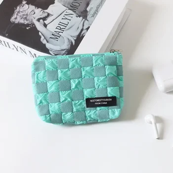 Design Sense цветен контраст карирана монета чанта сладък мини преносим студент монета слушалка за съхранение малка чанта