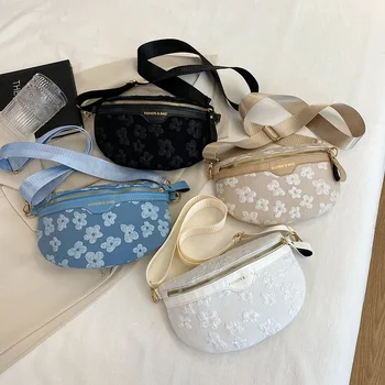 2022 Флорални меки тъкани талия чанта Фани опаковки за жени мъниста случайни талията пакет дами широка каишка рамо crossbody гърдите чанти
