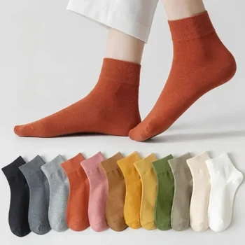 Solid For Autumn Black Casual Colors Spring Ankle Soft White Crew Socks 5 Cotton Women Fashion Breathable Long Sock