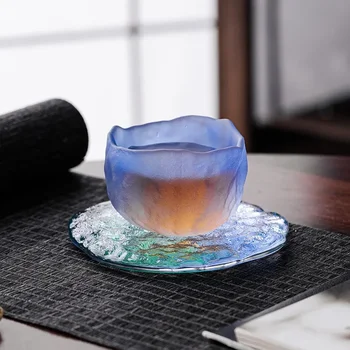 Китай вятър ледник синьо зелено страна прилив вятър малък прозрачен стъкло домакиня чай чаша проба чай чаша ръка замразени изгори