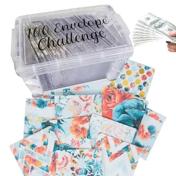 Пликове Кутия за съхранение 100 плик предизвикателство за спестяване на пари за многократна употреба Спестяване на пликове за разписки Монети Сметки