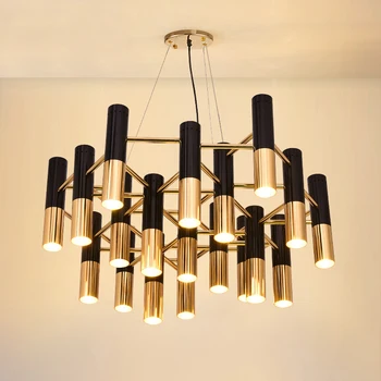 модерен стил черно злато тръба LED полилей хол декорация метална тръба висяща лампа кухня вътрешно осветление Fixtur