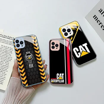 Caterpillar лого Метален цвят телефон случай за iPhone 15 14 13 12 Mini 11 Pro Max X XS XR 7 8 SE 2020 плюс стъклена твърда корица