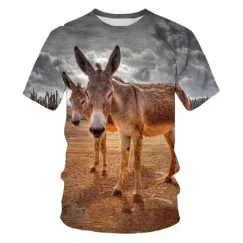 Хип-хоп Смешни летни мъжки тениски сладък малко магаре 3D печат мода алтернатива къс ръкав всички мач бързосъхнеща риза