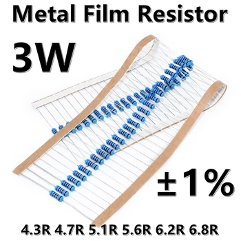  (10pcs) 3W метален филм резистор 1% пет цвят пръстен прецизен резистор 4.3R 4.7R 5.1R 5.6R 6.2R 6.8R ома Ω