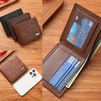 Водоустойчив мъжки къс портфейл висококачествен мек тънък 2 пъти чантата за отдих договорени карти портфейл ежедневна употреба