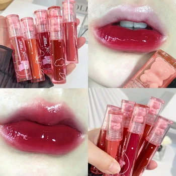 Bear Crystal Mirror Lip Glaze Waterproof Nonstick Cup Transparent Jelly Lip Gloss Makeup Tint Dyeing Liquid Lipstick Cosmetic