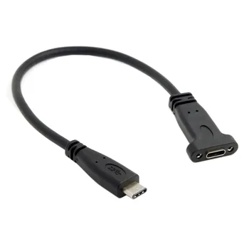 CY Xiwai 20cm USB-C USB 3.1 Тип C мъжки към женски удължителен кабел за данни с винтов отвор за монтиране на панел
