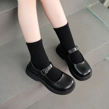 2024 Нови момичета кожени обувки универсален ключалката черно деца ежедневни училищни обувки PU нехлъзгащи се детски мода мокасини корейски стил