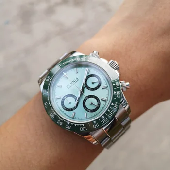 Parnis 39mm зелен панел кварц мъжки ръчни часовници хронограф сапфир кристал светещи мъже водоустойчив часовник човек подарък часовник 2024