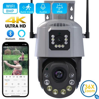 8MP 4K WIFI камера на открито с двоен обектив PTZ 36X оптично увеличение Автоматично проследяване на видеонаблюдение Цветна нощна камера за наблюдение