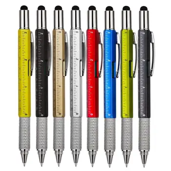 100Pcs 6 в 1 инструмент химикалка отвертка владетел дух ниво многофункционален алуминиев сензорен екран стилус писалка