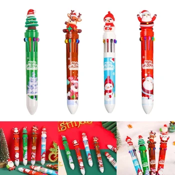 Коледна химикалка 10-в-1 прибираща се многоцветна химикалка за дете Calss награда коледно парти услуга