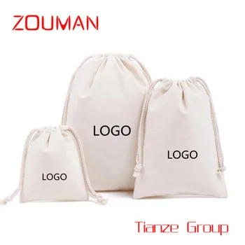 Персонализирано, персонализирано отпечатано лого за многократна употреба малка подаръчна торбичка памучно платно шнур торбичка за опаковане на прах