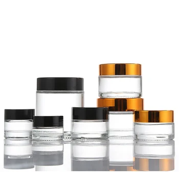 Прозрачни кръгли стъклени буркани Празни козметични контейнери с вътрешни облицовки и капаци за слуз красота грим балсами за устни лосиони мехлеми