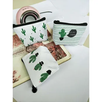 Creative платно чантата личност малък свеж платно чантата сладък цип кактус корейски версия платно ключ чанта
