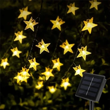 Звездни струнни светлини 50LED 8 режима Слънчево захранване Twinkle Fairy Lights, водоустойчива звезда Twinkle тревата пейзаж Коледа