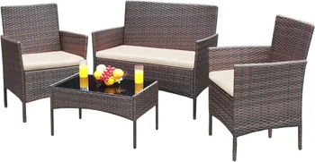 Patio мебели 4 парчета разговор комплекти открит ракита ратан столове градина задния двор балкон веранда край басейна loveseat със соф
