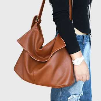 Луксозна естествена кожа жени чанта голям капацитет женски Crossbody чанта пратеник чанта плътен цвят телешка дизайнер чанта мъкна