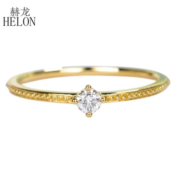 HELON Solid 14K /Жълта роза /Бяло злато 0.10ct Lab Grown Moissanite Diamond годежен сватбен пръстен за жени Фини бижута