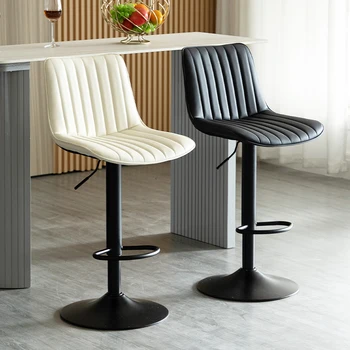 Модерни луксозни бар столове Въртящи се столове за хранене Регулируема височина на хола Кожени бар столове Облегалка Кухненски брояч столове