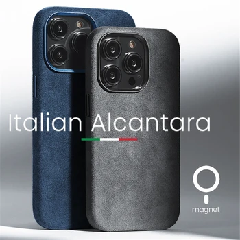 Италия Alcantara кожен калъф с Magsafe за iPhone 15 14 13 12 Pro Max 14 15Plus капак от естествена кожа с магнит за Apple