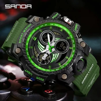 Ново пристигане Sanda 3155 за тийнейджъри Мода Водоустойчив алармен режим Мода Аналогов цифров открит спортен ръчен часовник