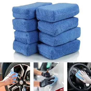 Кърпи за гъба за почистване на автомобили Кърпи за почистване на автомобили Подложка за полиране на кола Подробно за кола Апликатори от микрофибър (опаковка от 8)