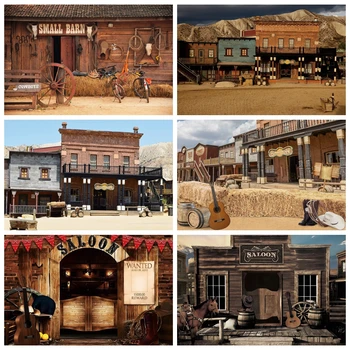 Western Cowboy Scenic Backdrop West Cowboy City Town Saloon Wooden House Barn Door Travel Baby Portrait Photography Background