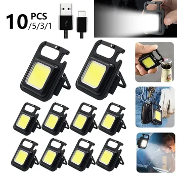 4 режима Мини LED фенерче ключодържател светлина преносим Cob къмпинг факли тирбушон лампи USB зареждане джоб риболов светлина