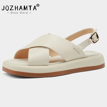 JOZHAMTA размер 34-39 Дамски сандали клинове ток истинска кожа ниски токчета летни обувки жена 2023 Модни сандали на платформа Ежедневни