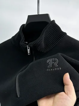 High end топъл цип стои врата пуловер мъжки 2023 зимата нова модна марка бродерия случайни универсален удебелен качулка палто
