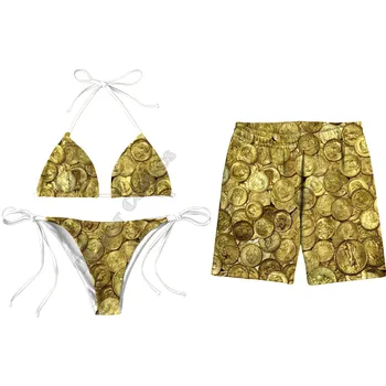 Bitcoin 3D навсякъде отпечатани летни мъжки шорти за жени бикини двойка съвпадение плажни шорти